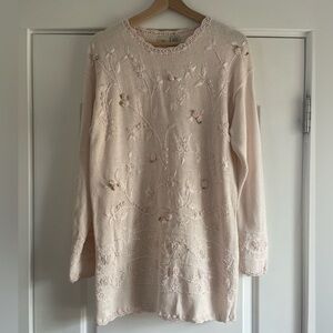 Vintage Cascade Blues Cottage Core Embroidered Blush Sweater - M
